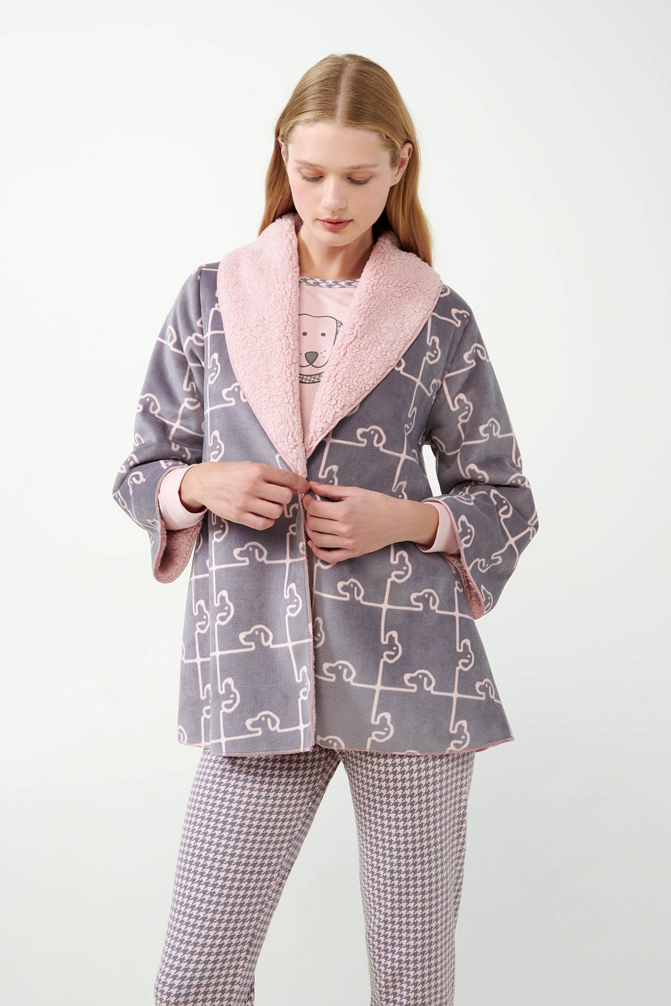 Women's Fleece Vamp polka dot robe