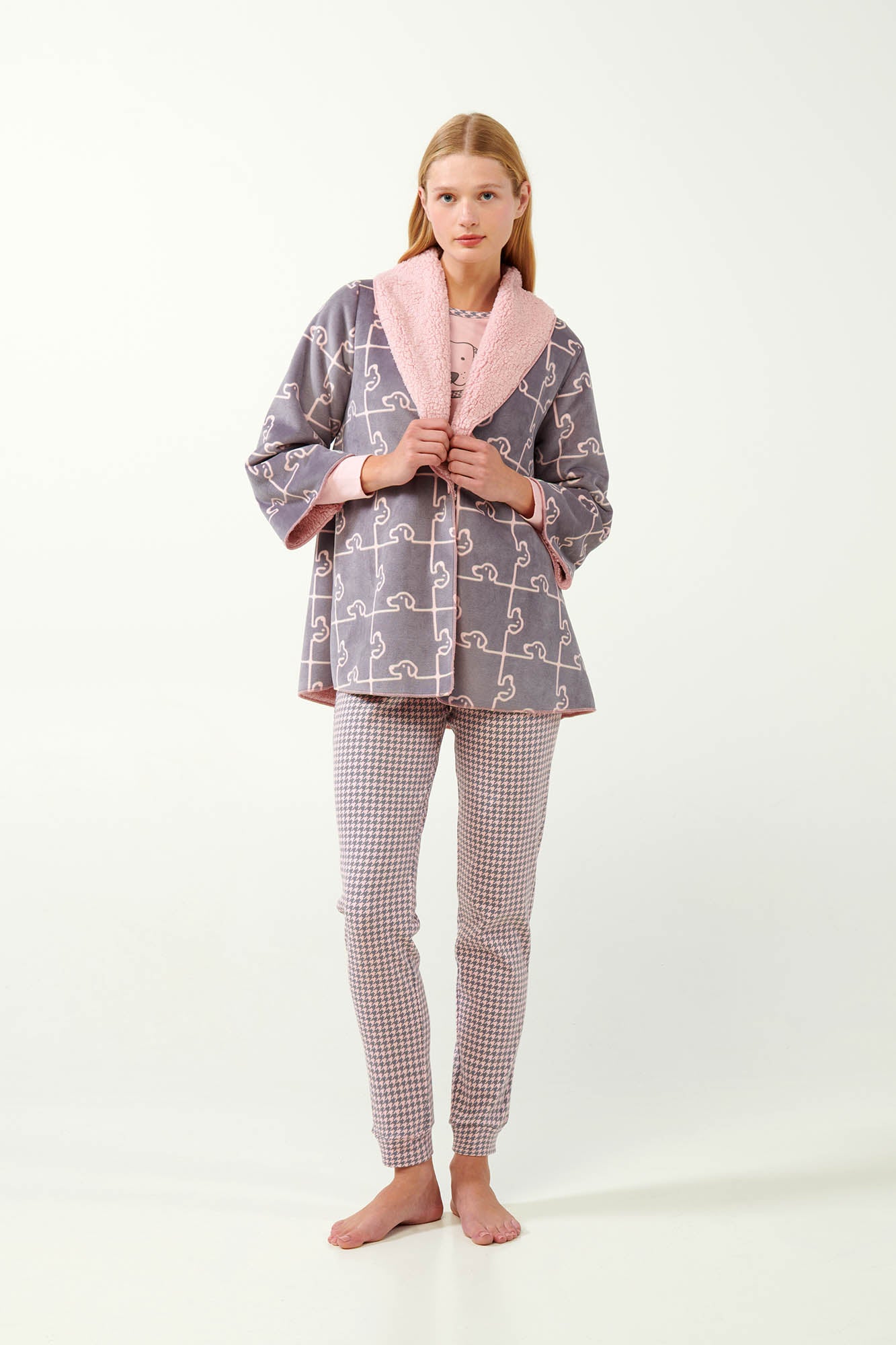 Women's Fleece Vamp polka dot robe