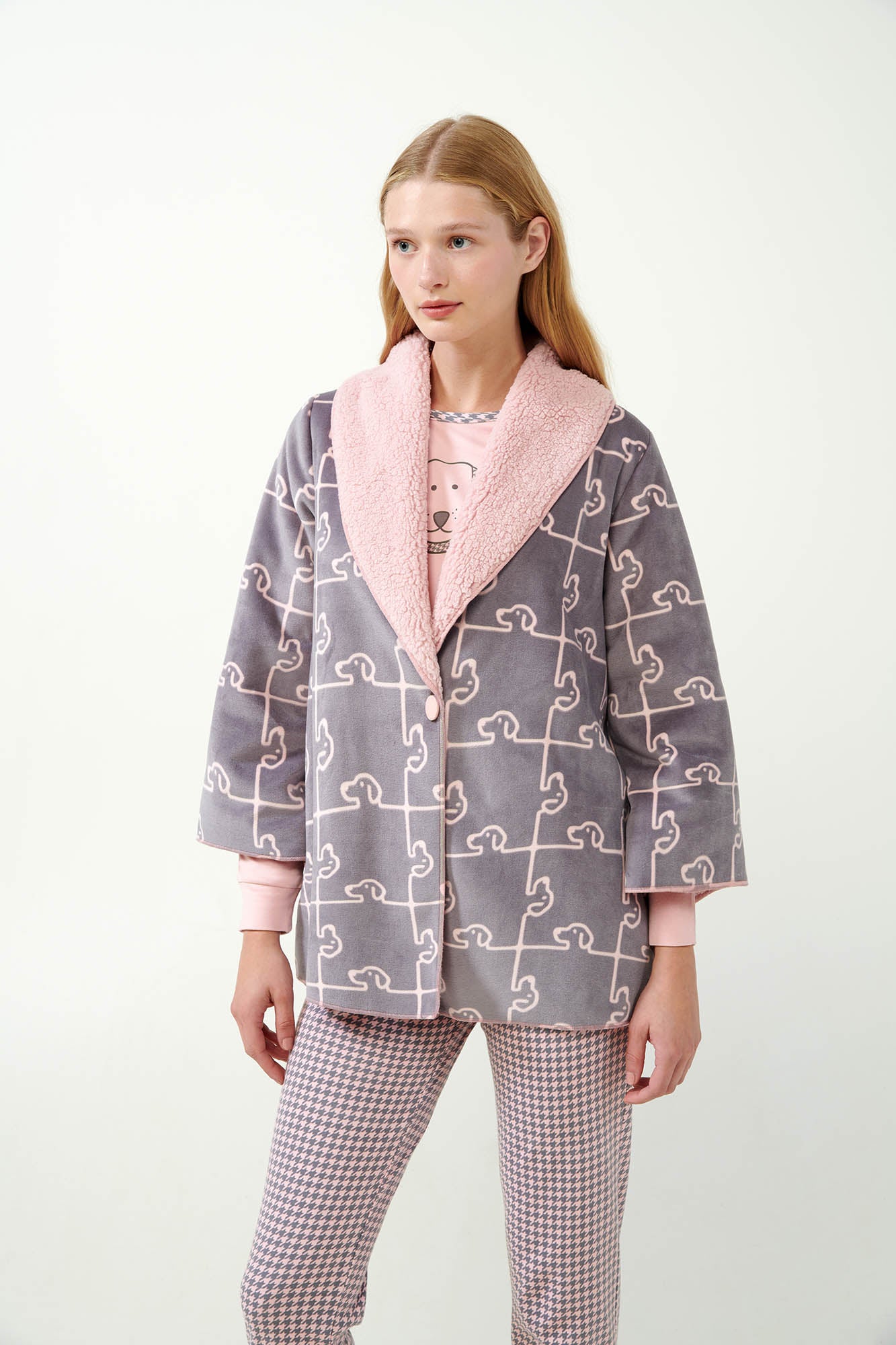 Women's Fleece Vamp polka dot robe