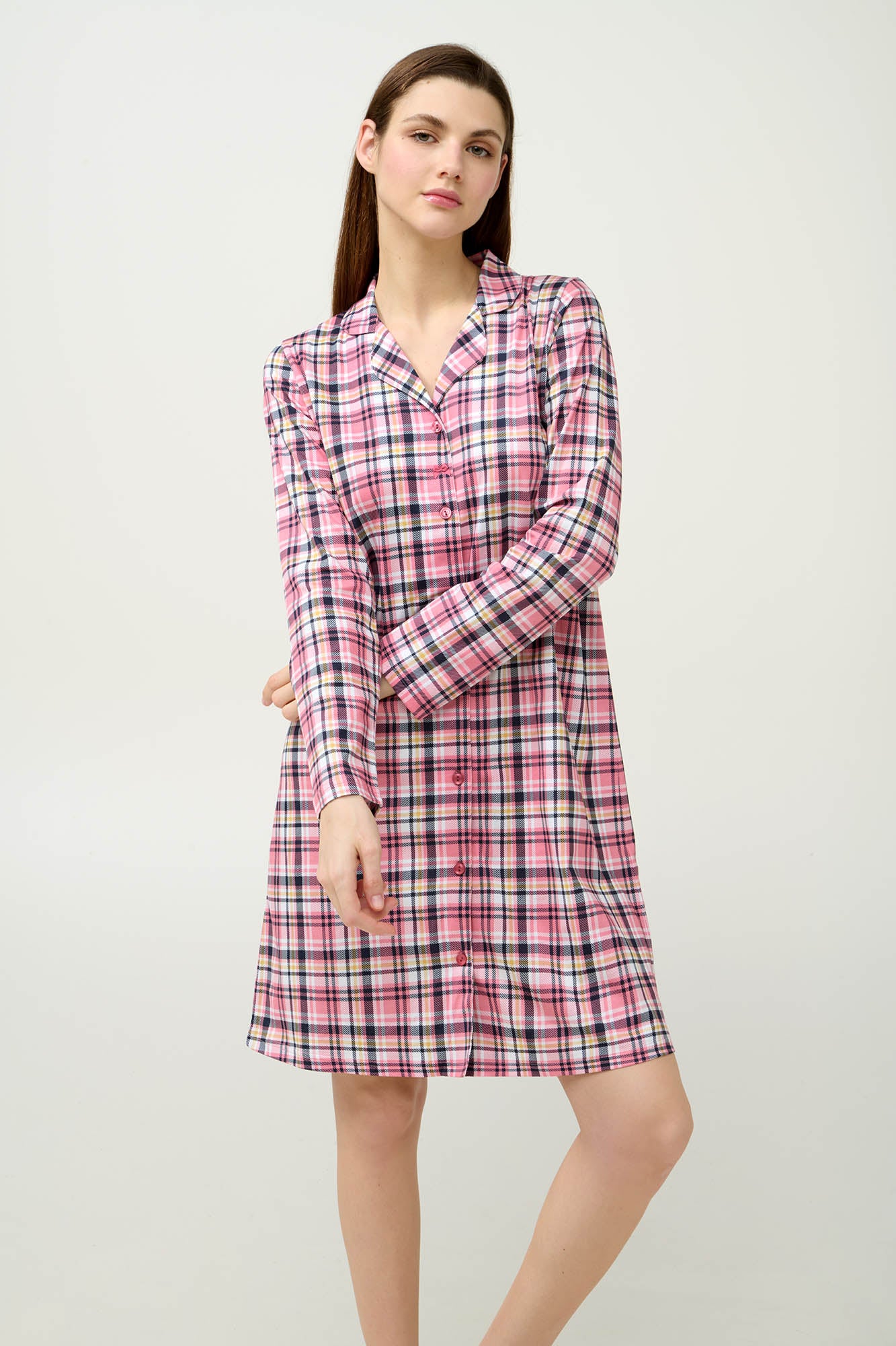 Νυχτικό βαμβακερό καρό με κουμπιά Vamp