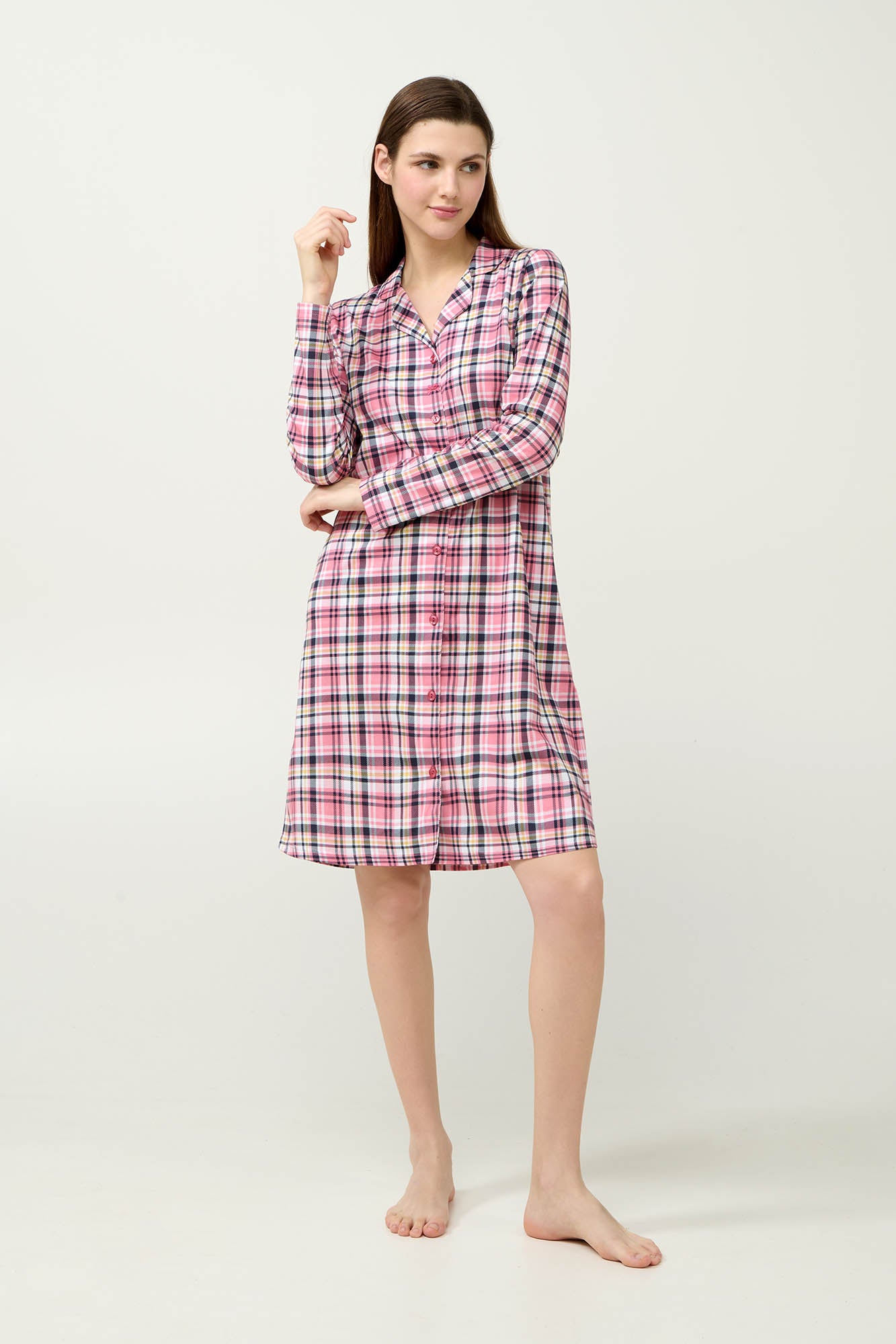 Νυχτικό βαμβακερό καρό με κουμπιά Vamp