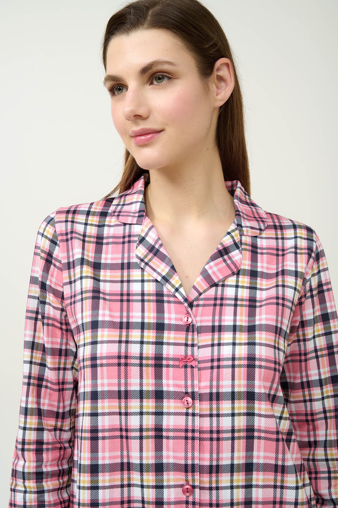 Νυχτικό βαμβακερό καρό με κουμπιά Vamp