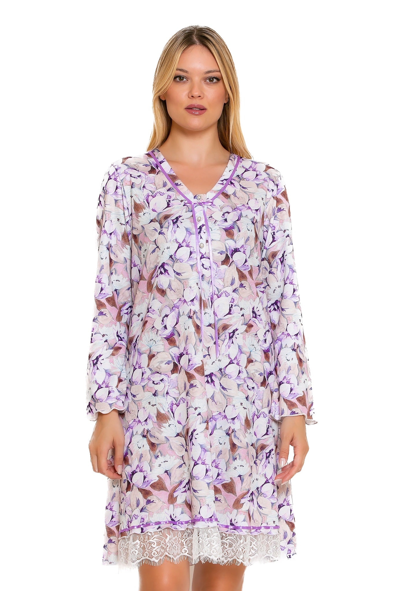 Νυχτικό βαμβακερό floral λιλά Scherzo