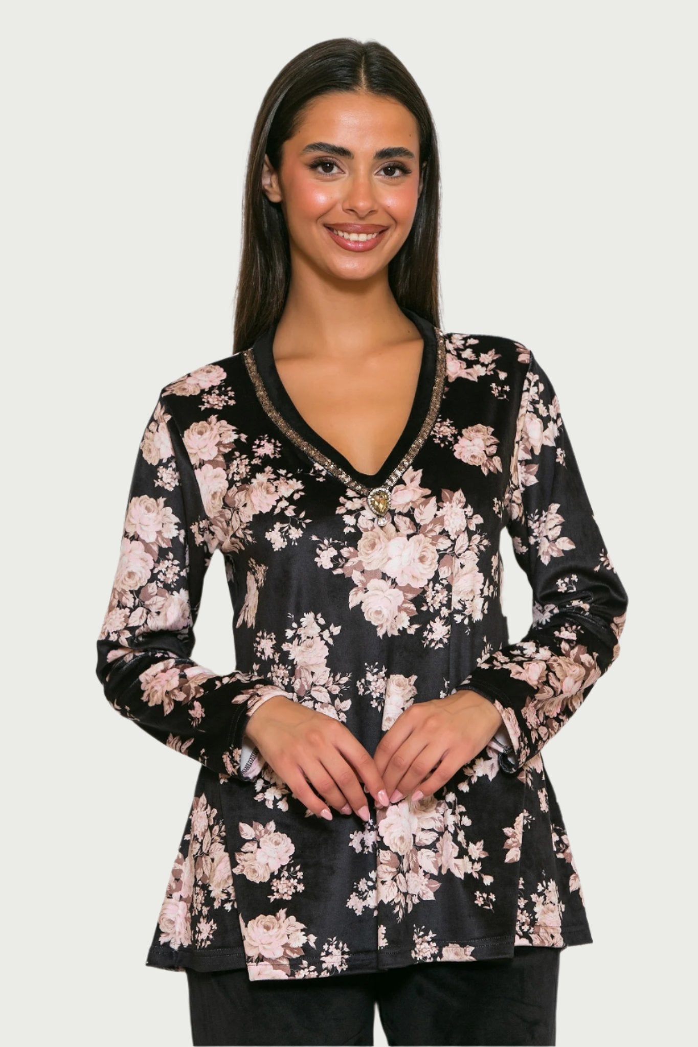 Γυναικείο HomeWear βελουτέ φλοράλ Scherzo