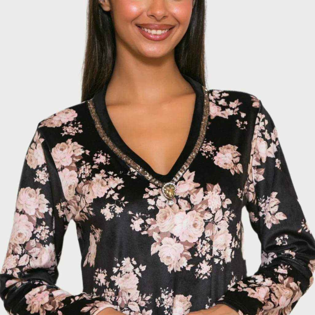 Γυναικείο HomeWear βελουτέ φλοράλ Scherzo