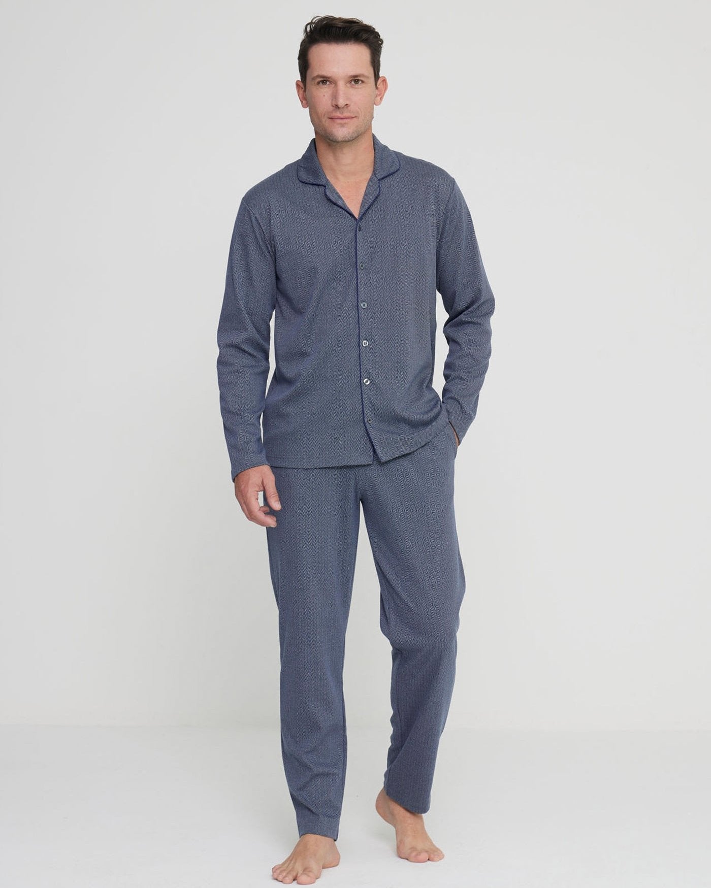 Ανδρική Πιτζάμα βαμβακερή γκρι με κουμπιά Noidinotte