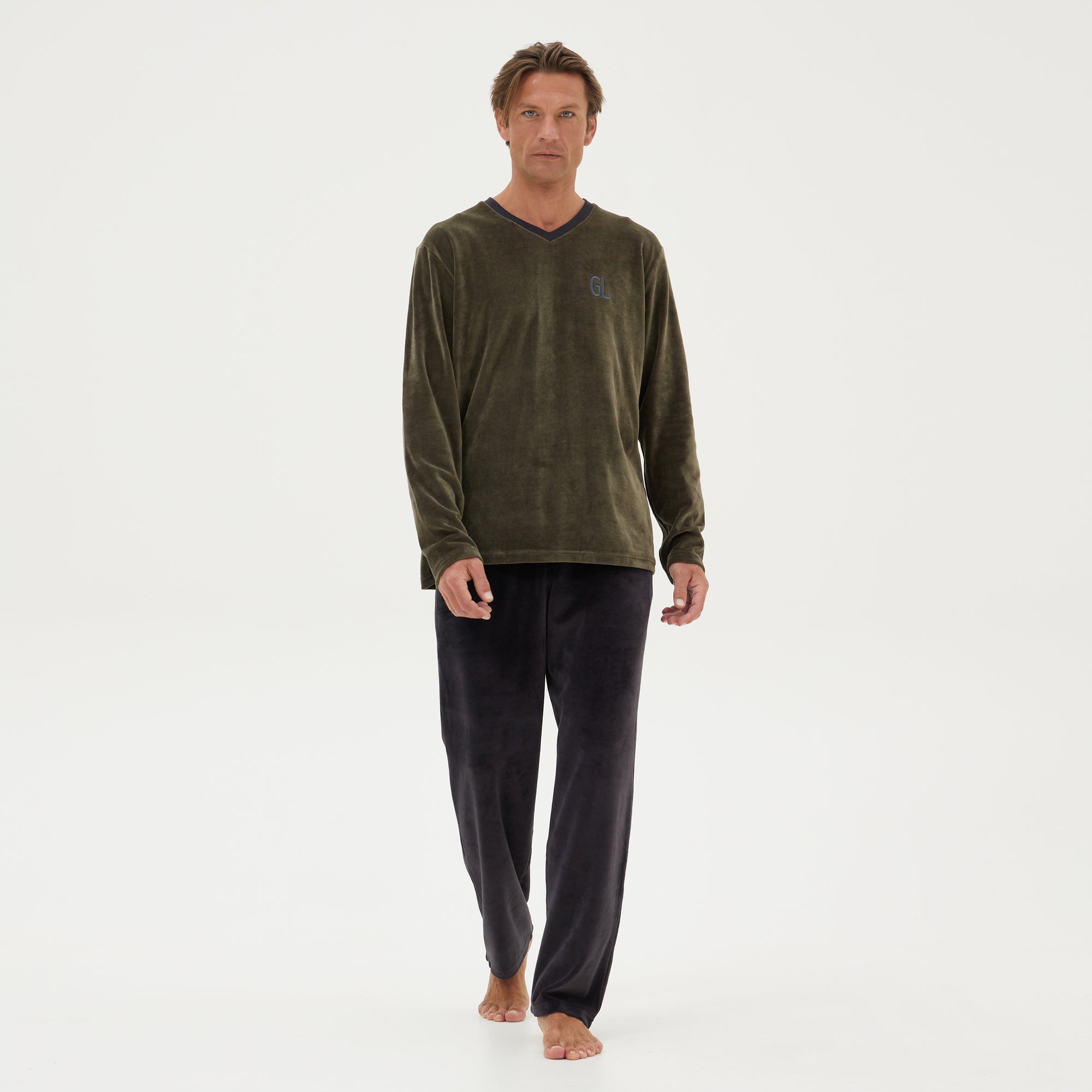 Ανδρική Πιτζάμα βελουτέ χακί Guy LaRoche
