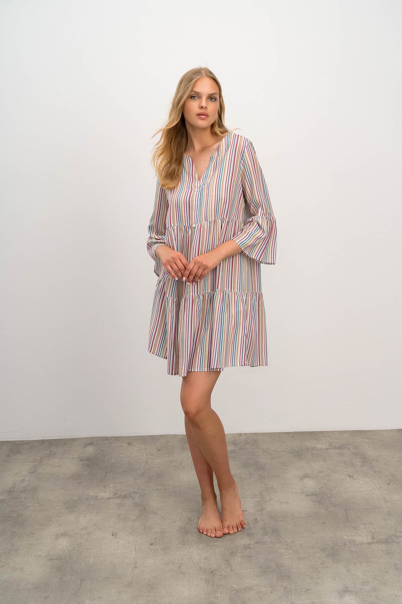 Striped Nightgown with Vamp Sleeve