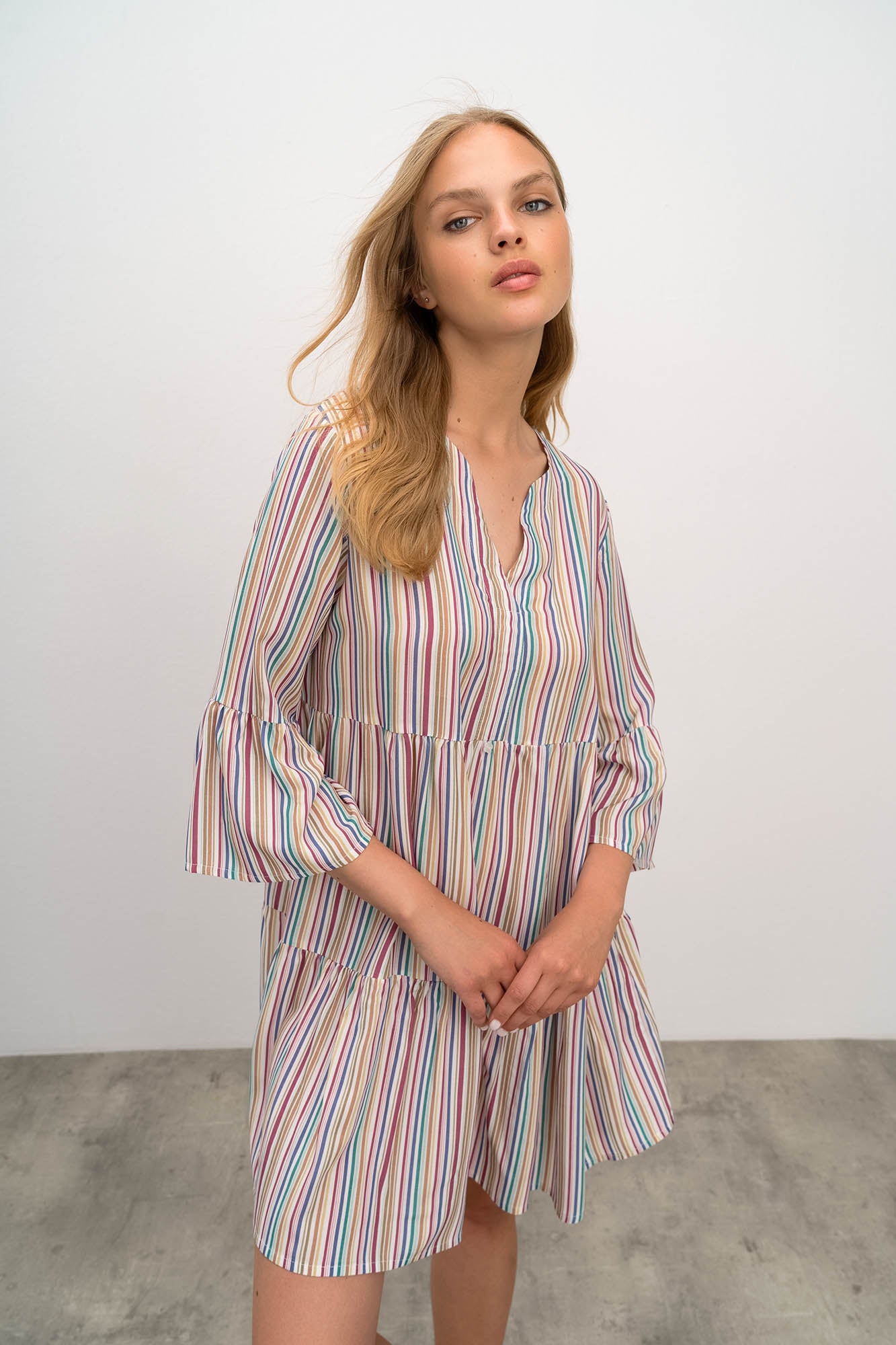 Striped Nightgown with Vamp Sleeve