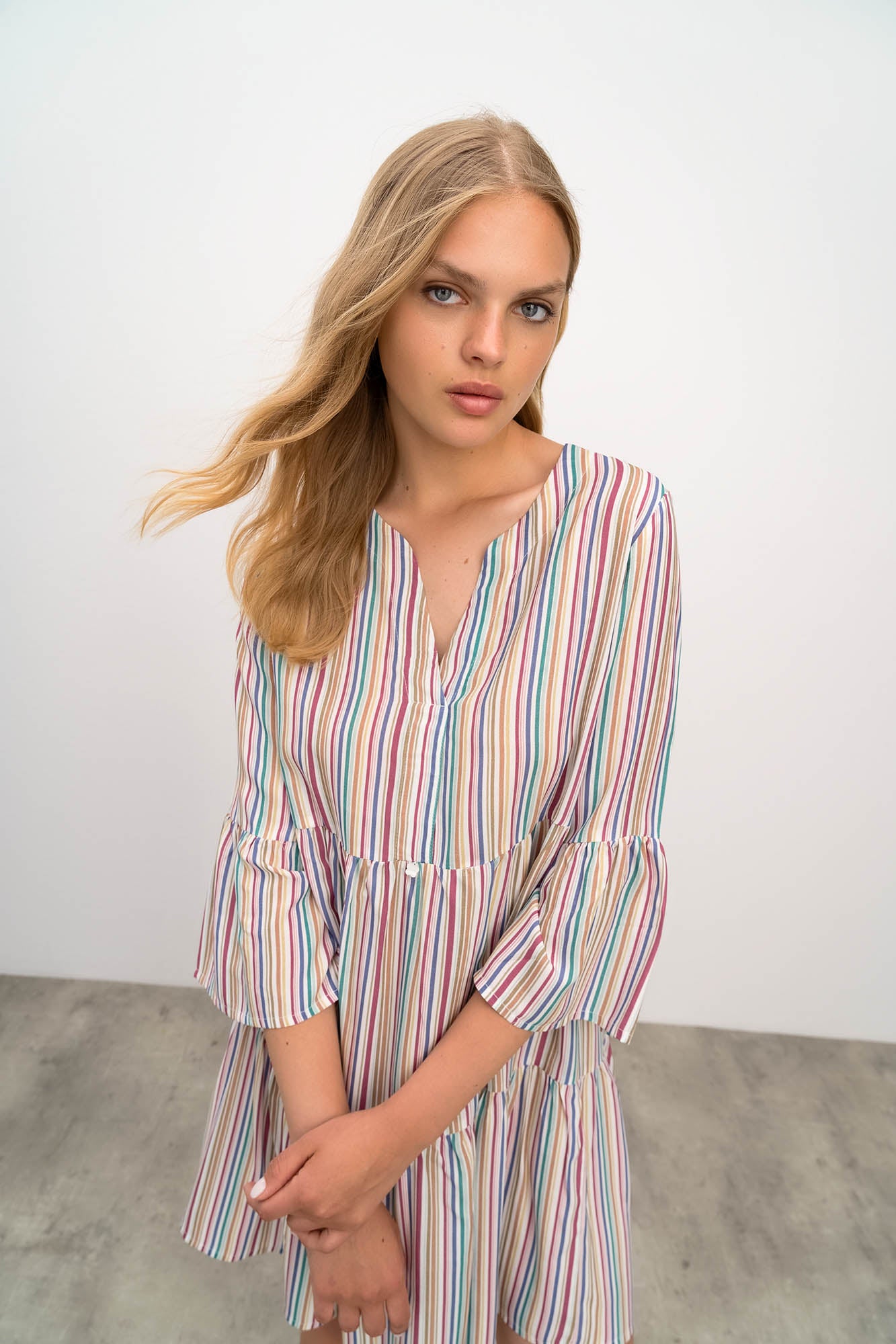 Striped Nightgown with Vamp Sleeve
