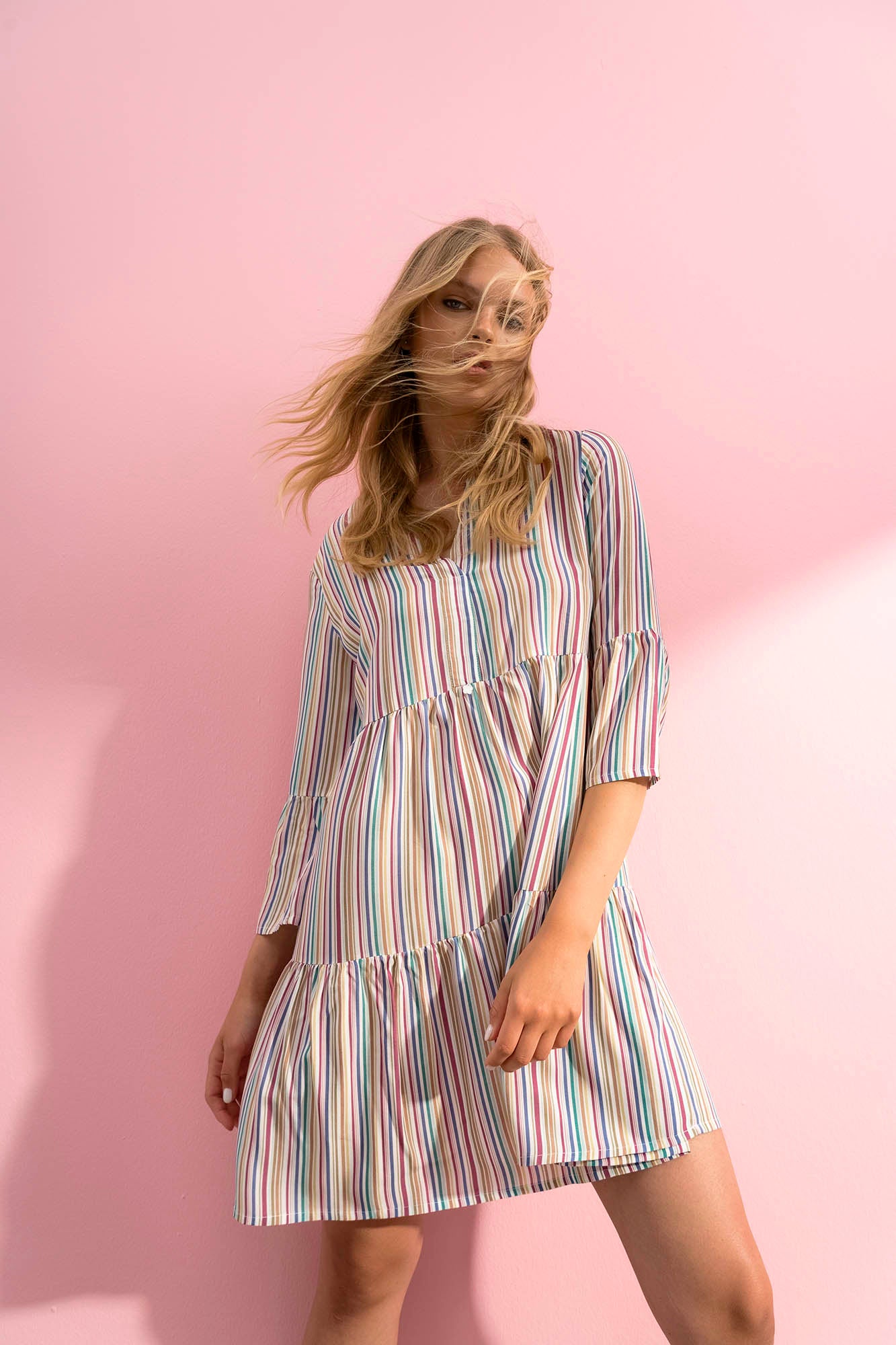 Striped Nightgown with Vamp Sleeve