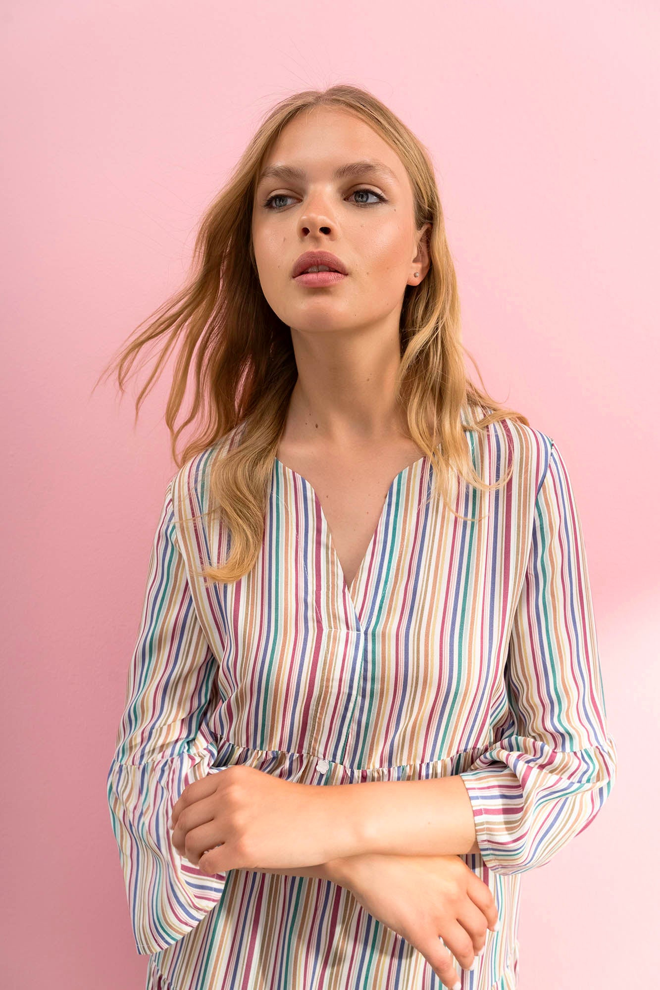 Striped Nightgown with Vamp Sleeve
