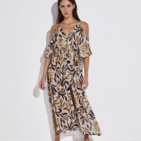 Γυναικεία maxi tunic tropical print cold shoulder Lida - Nana Kakouti Γλυφάδα