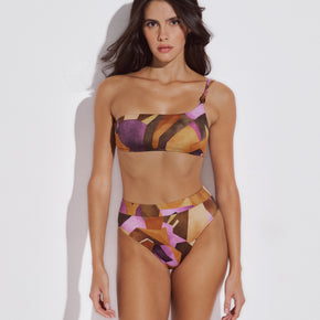 Γυναικείο σετ μαγιό one shoulder crop top και ψηλόμεσο geometric print Lida - Nana Kakouti Γλυφάδα