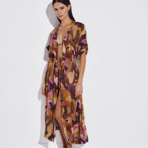 Γυναικεία maxi tunic abstract print μωβ Lida - Nana Kakouti Γλυφάδα