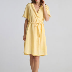 Σετ νυχτικό~ρόμπα κίτρινη οπαλίνα πουά με τρέσσα Penky  - Nana Kakouti Γλυφάδα