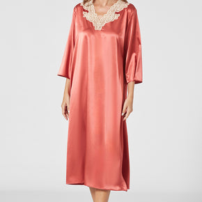 Midi κεραμιδί satin νυχτικό Baira με δαντέλα Penky - Nana Kakouti Γλυφάδα