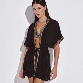 Γυναικεία mini tunic μαύρη με χρυσή κεντητή τρέσα Lida - Nana Kakouti Γλυφάδα