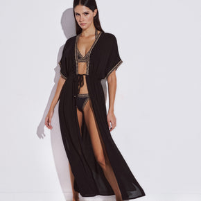 Γυναικεία maxi tunic μαύρο με χρυσή κεντητή τρέσα Lida