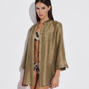 Γυναικεία oversized πουκαμίσα χακί shimmer Lida