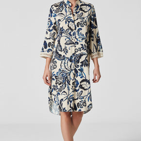 Γυναικείο φόρεμα με floral paisley print μπλε-ecru και δαντέλα PenKy - Nana Kakouti Γλυφάδα
