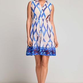 Γυναικείο Midi Φόρεμα Πουκάμισο Geometric Print Blue David