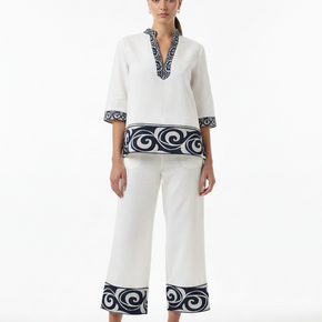 Γυναικείο σετ μπλούζα-παντελόνι με navy baroque print Eleria Cortes - Nana Kakouti Γλυφάδα