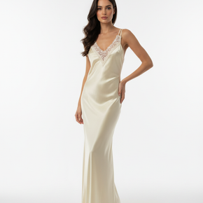 Maxi satin νυχτικό πέρλα με διπλή τιράντα Penky - Nana Kakouti Γλυφάδα